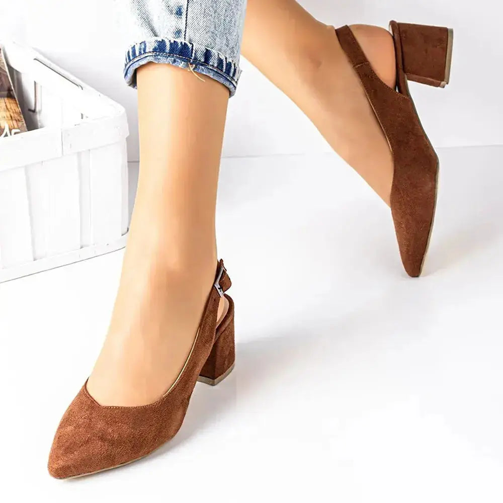 Brown Thick Heel Ankle Strap Dress Shoes MA-028 image 0