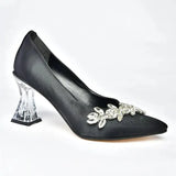 Black Rhinestone Low Heel Wedding Shoes RA-050 image 3