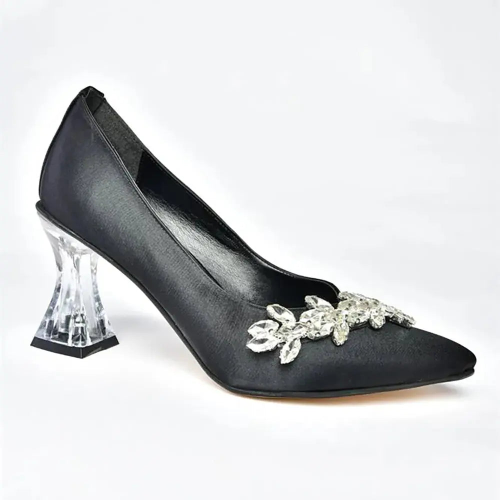 Black Rhinestone Low Heel Wedding Shoes RA-050 image 3