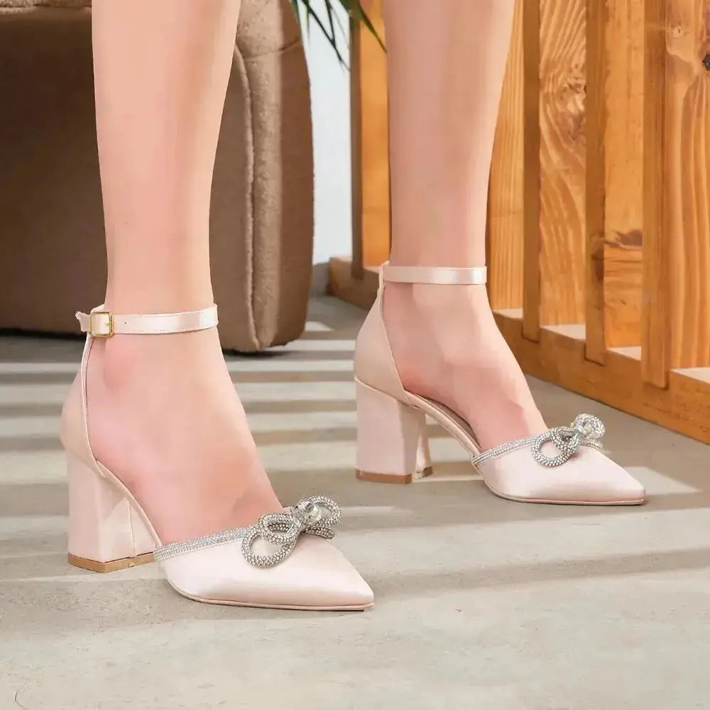 Beige Low Heel Bow Shoes for Women RA-032 image 0