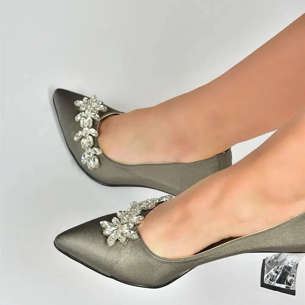 Platinum Rhinestone Low Heel Wedding Shoes RA-050 image 2