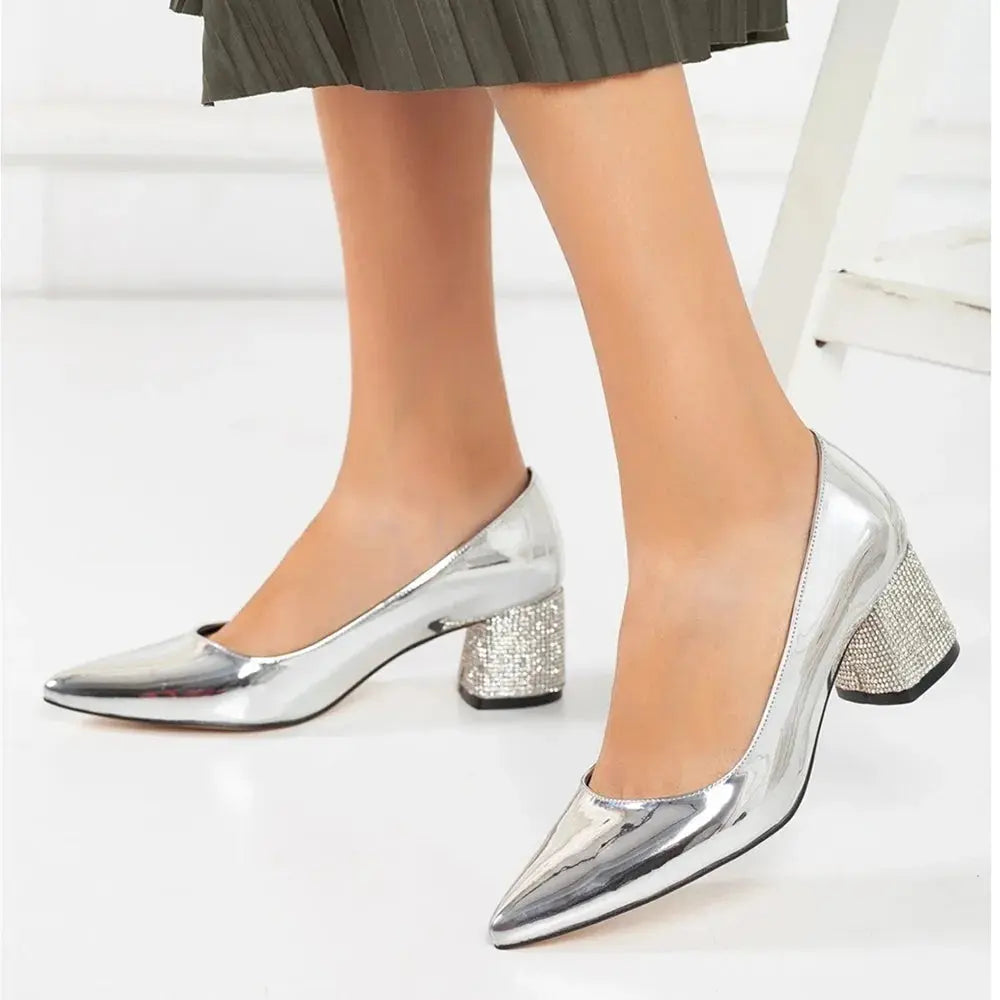 Silver Evening Low Heel Dress Shoes Women MA-048 image 0