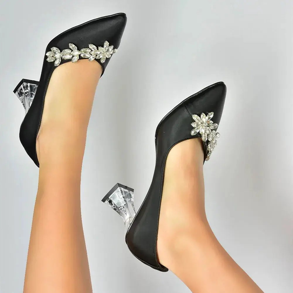 Black Rhinestone Low Heel Wedding Shoes RA-050 image 1