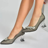 Platinum Rhinestone Low Heel Wedding Shoes RA-050 image 1