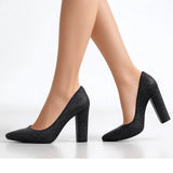 Siyah Simli Kadın Kalın Topuklu Ayakkabı MA-023 RUBRICA