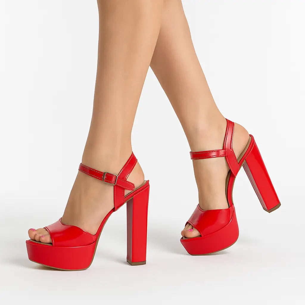 Kırmızı Rugan Kalın Topuklu Platform Gelin Ayakkabısı RA-027 RUBRICA 