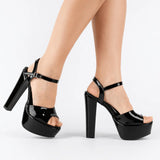 Siyah Rugan Kalın Topuklu Platform Gelin Ayakkabısı RA-027 RUBRICA