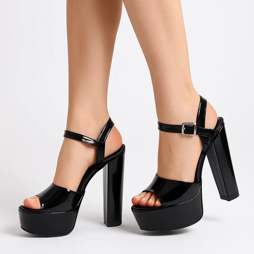 Siyah Rugan Kalın Topuklu Platform Gelin Ayakkabısı RA-027 RUBRICA