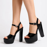 Siyah Rugan Kalın Topuklu Platform Gelin Ayakkabısı RA-027 RUBRICA