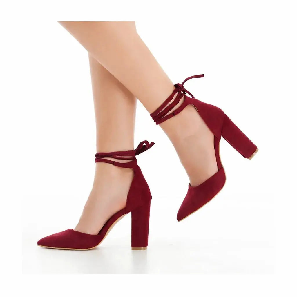 Bordo Süet İpli Topuklu Ayakkabı RA-040 RUBRICA 