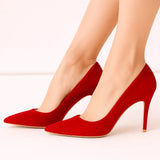Kırmızı Süet Stiletto Topuklu Ayakkabı MA-021 RUBRICA