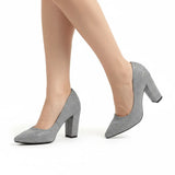 Platin Simli Kadın Kalın Topuklu Ayakkabı MA-023 RUBRICA