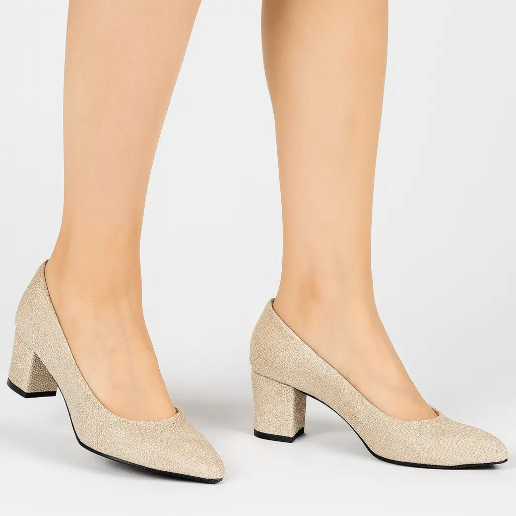 Altın Çupra Kısa Topuklu Ayakkabı MA-024