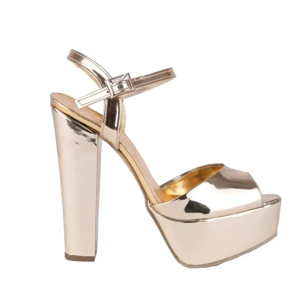 Altın Kalın Topuklu Platform Gelin Ayakkabısı RA-027