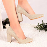 Altın Simli Kadın Kalın Topuklu Ayakkabı MA-023