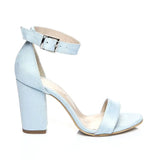 Bebe Mavi Süet Tek Bant Kalın Topuklu Ayakkabı MA-030
