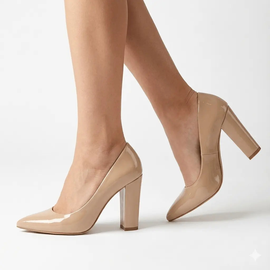 Bej Rugan Kadın Kalın Topuklu Ayakkabı MA-023