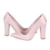 Bej Saten Kadın Kalın Topuklu Ayakkabı MA-023