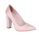 Bej Saten Kadın Kalın Topuklu Ayakkabı MA-023
