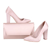 Bej Saten Topuklu Ayakkabı Çanta Set RA-023 RUBRICA 