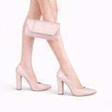 Bej Saten Topuklu Ayakkabı Çanta Set RA-023 RUBRICA 