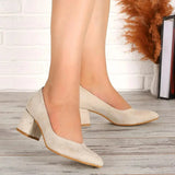 Bej Süet Alçak Topuklu Ayakkabı RA-162