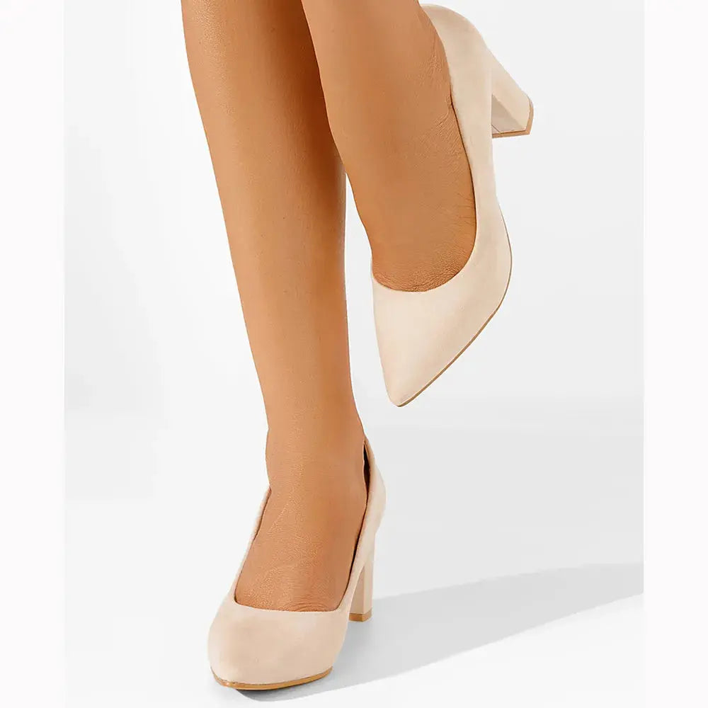 Bej Süet Kısa Topuklu Ayakkabı MA-024