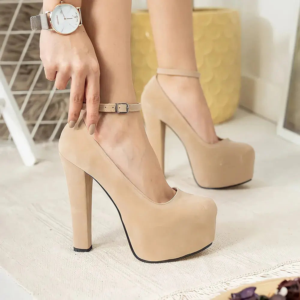 Bej Süet Platform Topuklu Ayakkabı RA-304