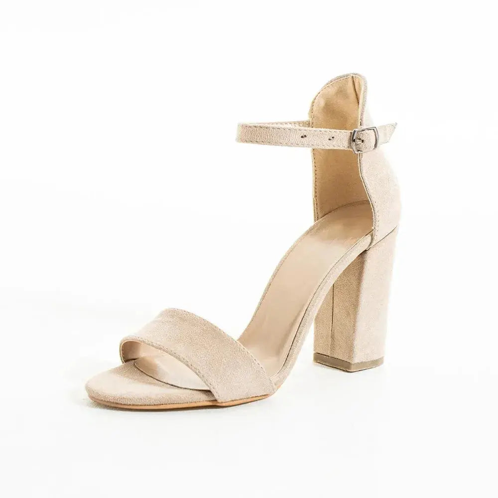 Bej Süet Tek Bant Kalın Topuklu Ayakkabı MA-030