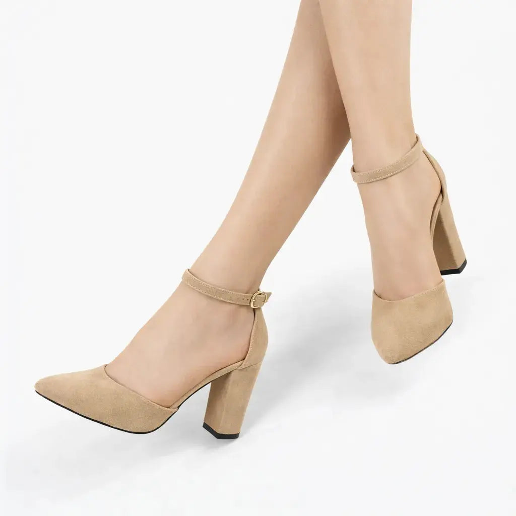 Bej Süet Tek Bantlı Topuklu Ayakkabı RA-062