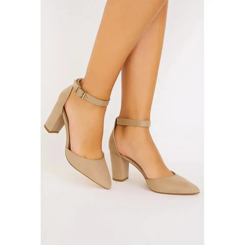 Bej Süet Tek Bantlı Topuklu Ayakkabı RA-062