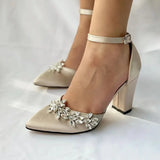 Bej Taşlı Bilekten Bağlamalı Topuklu Ayakkabı RA-8001