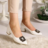 Beyaz Alçak Topuklu Taşlı Abiye Ayakkabı RA-1620