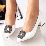 Beyaz Alçak Topuklu Taşlı Abiye Ayakkabı RA-1620