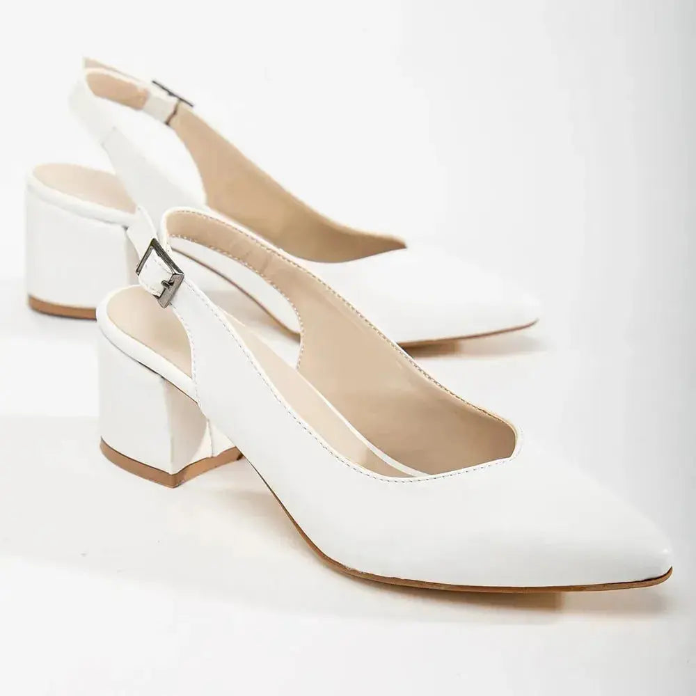 Beyaz Bilekten Bağlamalı Kalın Topuklu Ayakkabı MA-028
