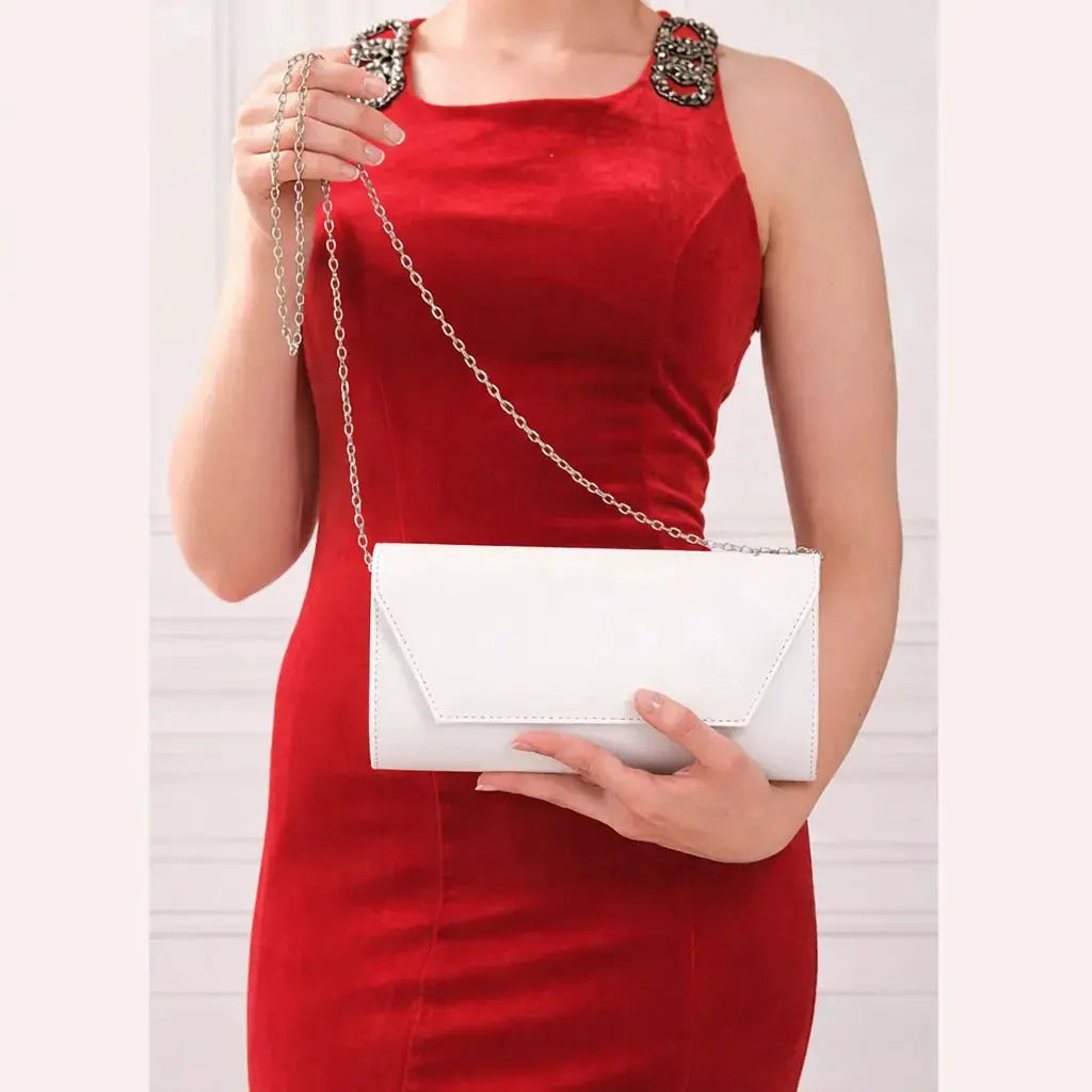 Beyaz Cilt Zincirli Abiye Çanta SH-01 RUBRICA 