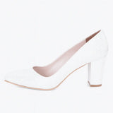 Beyaz Çupra Kısa Topuklu Ayakkabı MA-024