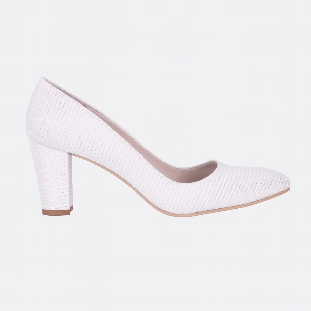 Beyaz Çupra Kısa Topuklu Ayakkabı MA-024