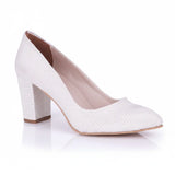 Beyaz Çupra Kısa Topuklu Ayakkabı MA-024