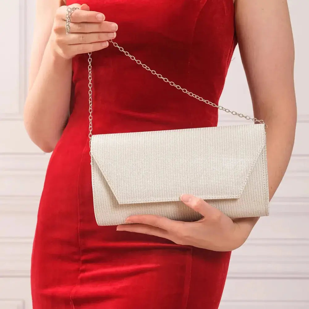 Beyaz Çupra Zincirli Abiye Çanta SH-01 RUBRICA 