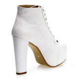 Beyaz Krokodil Kalın Topuklu Bağcıklı Platform Bot RA-010