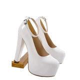 Beyaz Rugan Platform Topuklu Ayakkabı RA-304