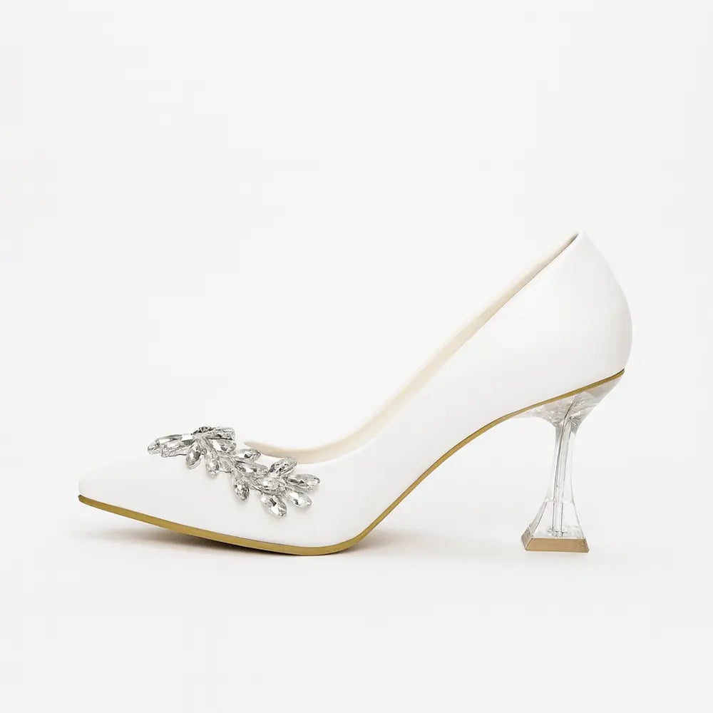 Beyaz Taş Detaylı Topuklu Ayakkabı RA-510
