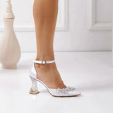 Beyaz Taşlı Bilekten Bağlamalı Topuklu Ayakkabı RA-561