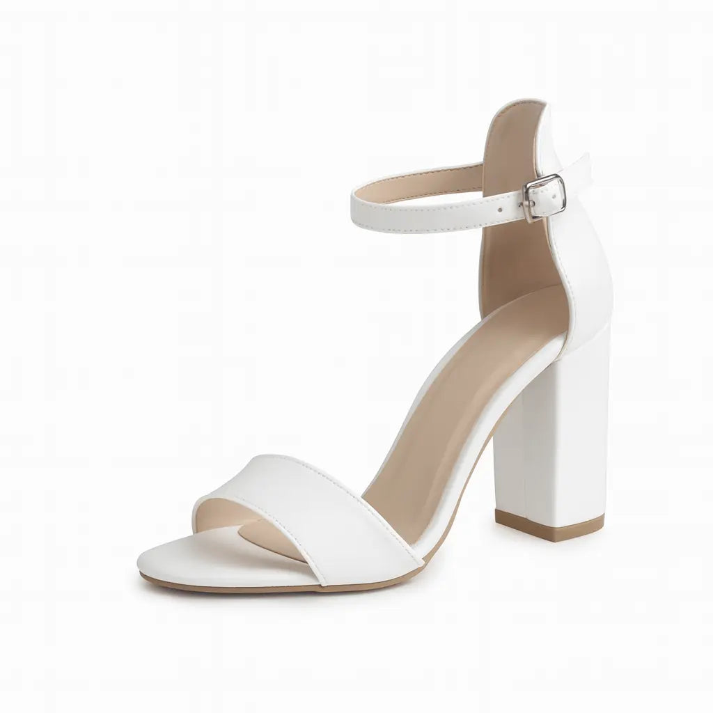 Beyaz Tek Bant Kalın Topuklu Ayakkabı MA-030