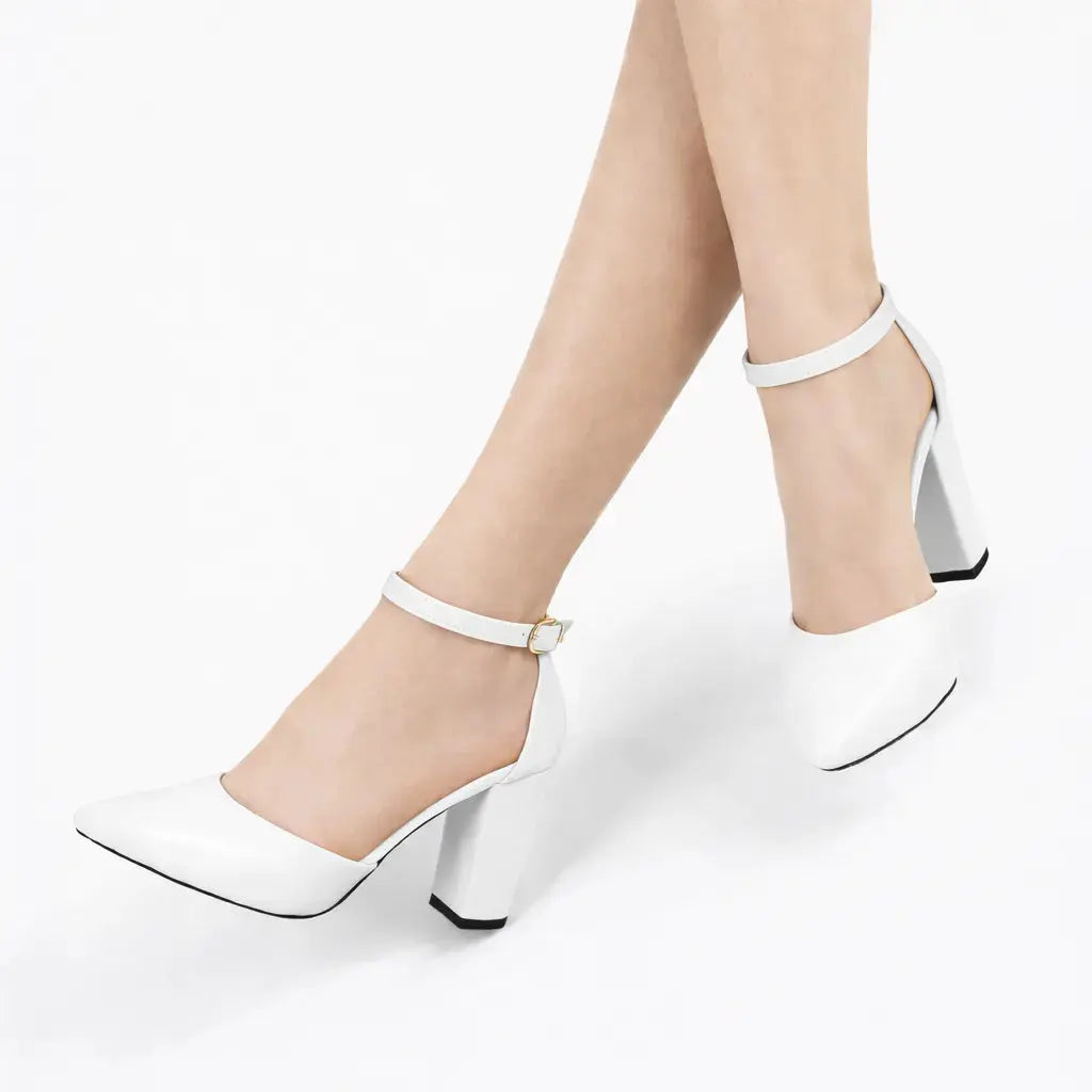 Beyaz Tek Bantlı Topuklu Ayakkabı RA-062