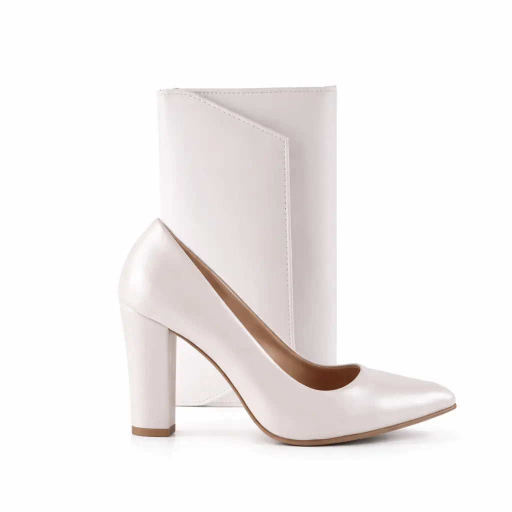 Beyaz Topuklu Ayakkabı Çanta Set RA-023 RUBRICA 