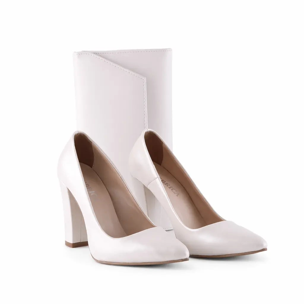 Beyaz Topuklu Ayakkabı Çanta Set RA-023 RUBRICA 