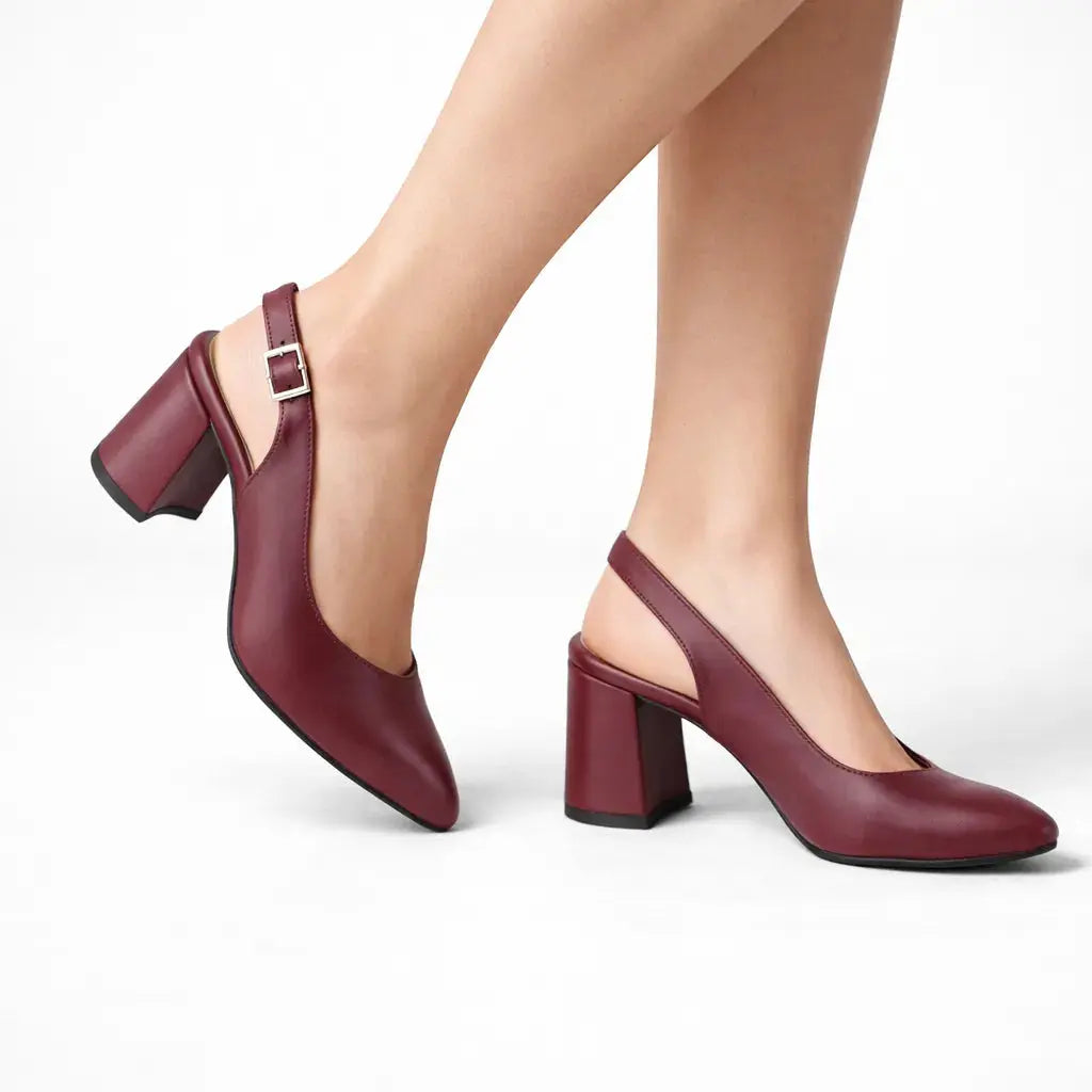 Bordo Bilekten Bağlamalı Kalın Topuklu Ayakkabı MA-028