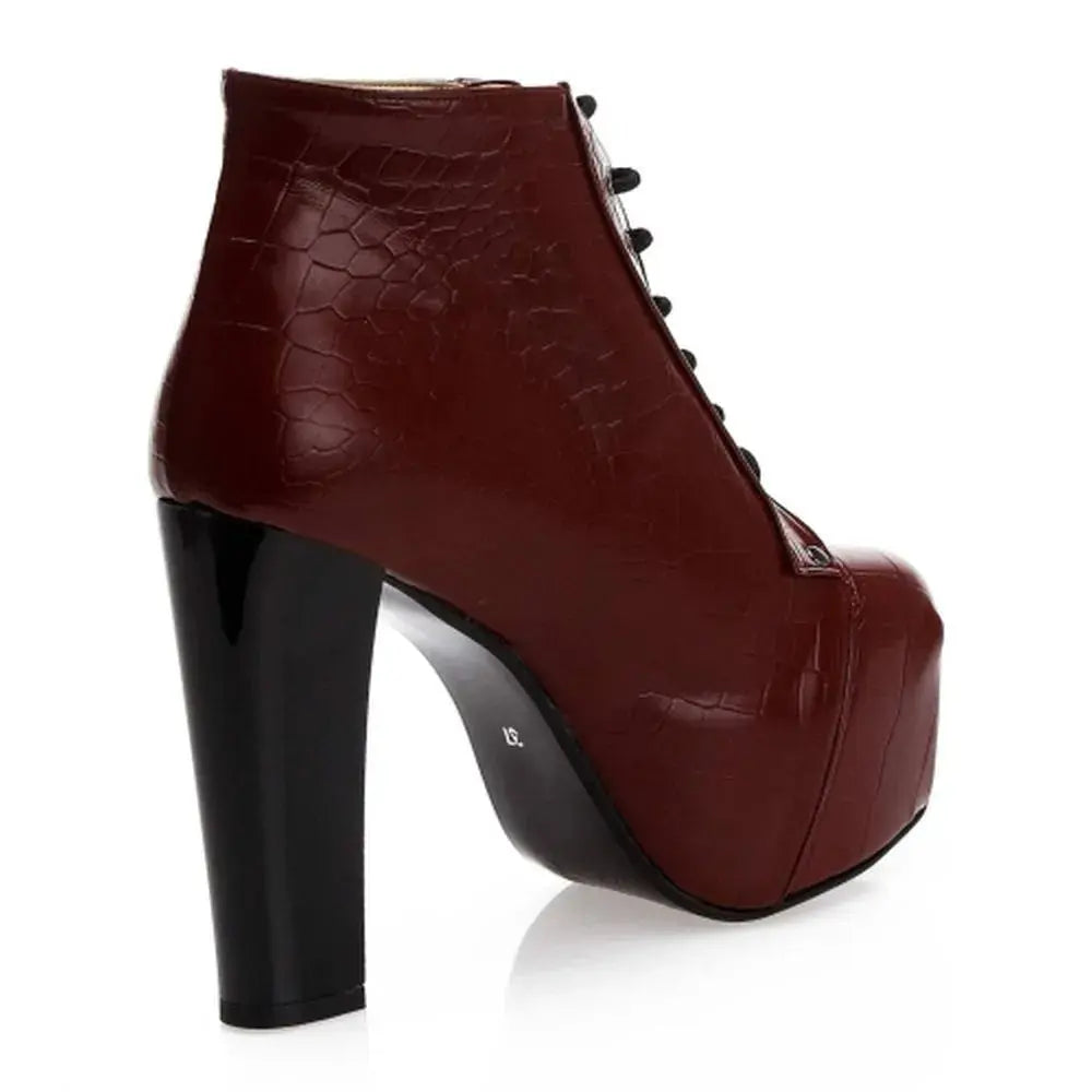 Bordo Krokodil Kalın Topuklu Bağcıklı Platform Bot RA-010